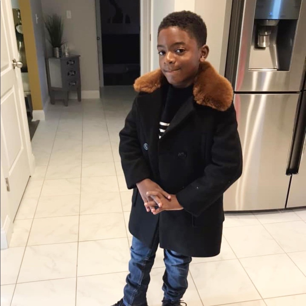 Children’s Unisex Black Wool Coat.